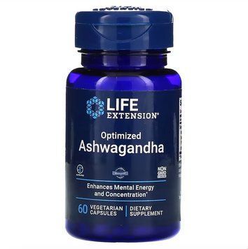 Life Extension, оптимізована ашваганда, 60 вегетаріанських капсул LEX-88806 фото