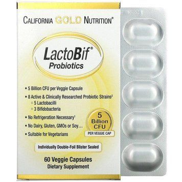 California Gold Nutrition, LactoBif, пробіотики, 5 млрд КУО, 60 вегетаріанських капсул CGN-00963 фото