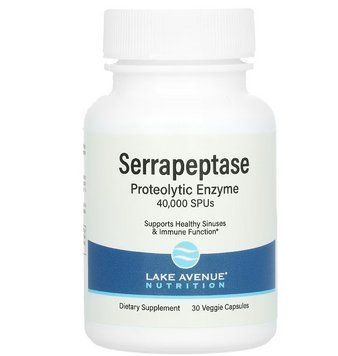 Lake Avenue Nutrition, серрапептаза, протеолітичний фермент, 40 000 SPU, 30 рослинних капсул LKN-01573 фото