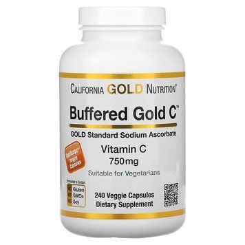 California Gold Nutrition, буферизований вітамін C у капсулах, 750 мг, 240 рослинних капсул CGN-01237 фото