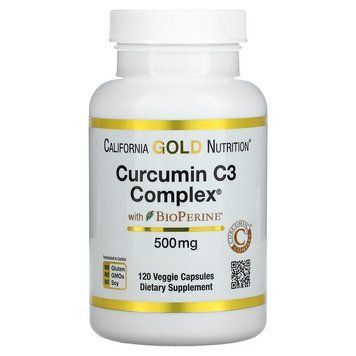 California Gold Nutrition, Curcumin C3 Complex з екстрактом BioPerine, 500 мг, 120 рослинних капсул CGN-00940 фото