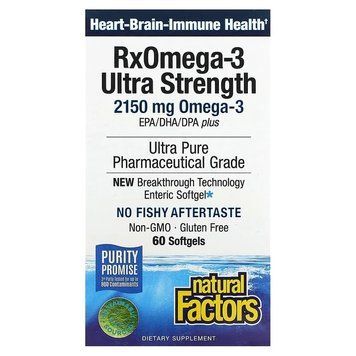 Natural Factors, RxOmega-3, омега-3 кислоти, посилена дія, 2150 мг, 60 капсул (1075 мг у капсулі) NFS-35490 фото