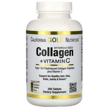 California Gold Nutrition, пептиди гідролізованого колагену типів 1 та 3, 250 плюс вітамін С, 250 таблеток CGN-01178 фото