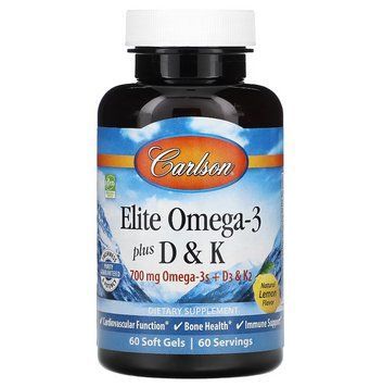 Carlson, Elite Omega-3 з вітамінами D і K, натуральний смак лимона, 60 м'яких таблеток CAR-17510 фото