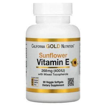 California Gold Nutrition, Вітамін E з соняшника зі змішаними токоферолами, 400 МО, 90 капсул CGN-01169 фото
