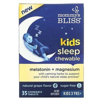 Mommy's Bliss, Kids Sleep Chewable, мелатонін + магній для гарного сну, дітям від 3 років, натуральний виноград, 35 жувальних табл BAB-07184 фото