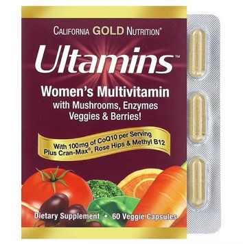 California Gold Nutrition, Ultamins, мультивітаміни для жінок, 60 вегетаріанських капсул CGN-02189 фото