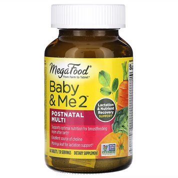 MegaFood, Baby & Me 2, мультивітаміни для періоду після пологів, 60 таблеток MGF-10428 фото