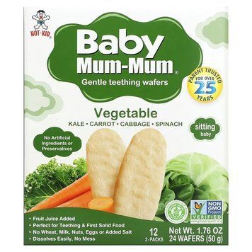 Хот Кід, Baby Mum-Mum, вафлі для м'якого прорізування зубів, з овочами, 12 пакетиків, по 2 шт. HOK-80175 фото