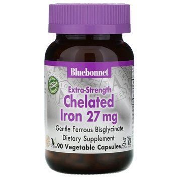 Bluebonnet Nutrition, Хелатне залізо посиленої дії, 27 мг, 90 капсул BLB-00670 фото