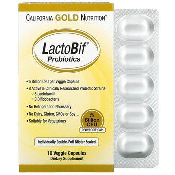 California Gold Nutrition, LactoBif, пробіотики, 5 млрд ДЕЩО, 10 вегетаріанських капсул CGN-00964 фото