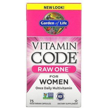 Garden of Life, Vitamin Code, RAW One, мультивітамінна добавка для жінок, 75 капсул GOL-11403 фото