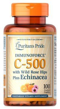 Puritan's Pride, Вітамін C із шипшиною й ехінацеєю, Vitamin C-500, 500 мг, 100 капсул PTP-12715 фото