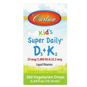 Carlson Labs, вітаміни D3+K2 для дітей, 25 мкг (1000 МО) і 22,5 мкг, 10,16 мл CAR-10530 фото