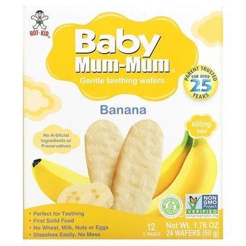 Hot Kid, Baby Mum-Mum, вафлі для м'якого прорізування зубів, банан, 12 пакетиків, по 2 шт. HOK-80968 фото