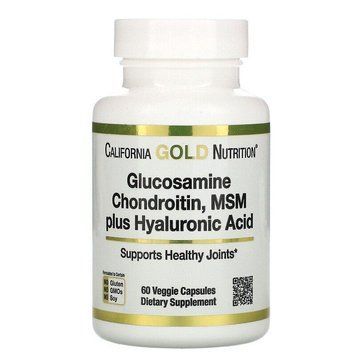 California Gold Nutrition, глюкозамін, хондроїтин та ЧСЧ з гіалуронової кислотою, 60 капсул CGN-01470 фото