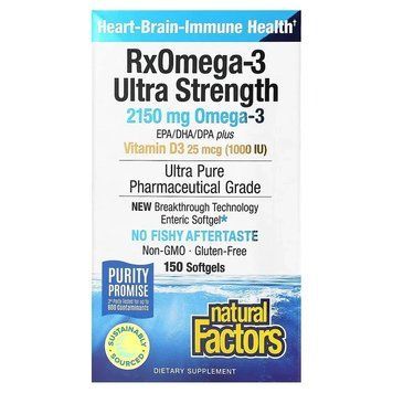 Natural Factors, Ultra Strength, RxOmega-3, з вітаміном D3, 900 мг, 150 гелевих капсул NFS-35492 фото