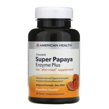 American Health, Super Papaya Enzyme Plus, ферменти папаї, 180 жувальних таблеток AMH-50204 фото