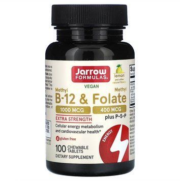 Jarrow Formulas, веганський метил B12 і метилфолат, лимон, 100 жувальних таблеток JRW-18018 фото