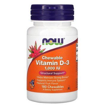Now Foods, жувальний вітамін D3, натуральний фруктовий смак, 1000 МО, 180 жувальних таблеток NOW-00357 фото