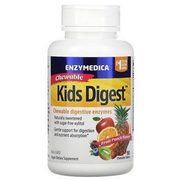 Enzymedica, Kids Digest, жувальні травні ферменти, фруктовий пунш, 90 жувальних таблеток ENZ-11011 фото