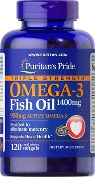 Puritan's Pride, Омега-3 риб'ячий жир (Triple Strength Omega-3 Fish Oil) 1360 мг 120 капсул PTP-16128 фото