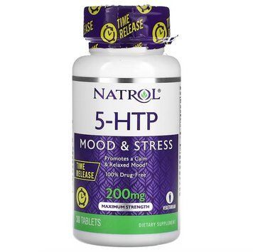 Natrol, 5-HTP, контрольоване вивільнення, максимальна сила дії, 200 мг, 30 таблеток NTL-05172 фото