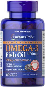 Puritan's Pride, Омега-3 риб'ячого жиру потрійної сили (Omega-3 Fish Oil) 1360 мг 60 м'яких капсул PTP-16105 фото