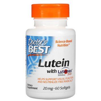 Doctor's Best, лютеїн з Lutemax 2020, 20 мг, 60 м'яких таблеток DRB-00369 фото