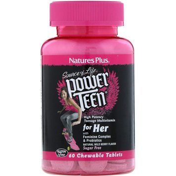 NaturesPlus, Power Teen, добавка для дівчаток-підлітків, без цукру, смак лісових ягід, 60 таблеток NAP-30004 фото