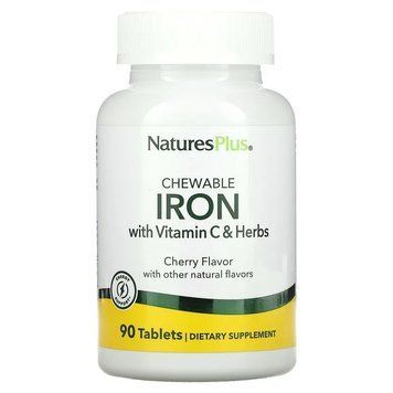 Nature's Plus, високоефективне залізо з вітаміном C і травами, вишневий смак, 90 жувальних таблеток NAP-03421 фото