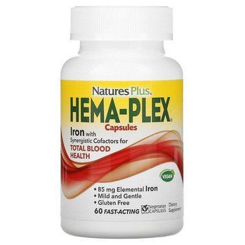 Nature's Plus, Hema-Plex, комплекс із залізом, 60 капсул (по 2 капсули в день) NAP-03772 фото