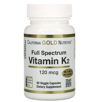 California Gold Nutrition, вітамін K (MK-4, MK-6, MK-7, MK-9), 120 мкг, 60 рослинних капсул CGN-01299 фото