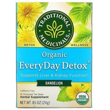 Traditional Medicanals, Organic EveryDay Detox, кульбаба, без кофеїну, 16 чайних пакетиків у пакованні, 24 г TRA-00236 фото