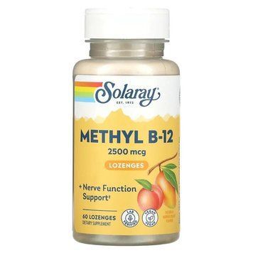 Solaray, високоефективний метил B12, натуральні манго та персик, 2500 мкг, 60 льодяників SOR-32183 фото