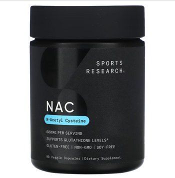 Sports Research, NAC, N-ацетилцистеїн, 600 мг, 90 рослинних капсул SRE-09156 фото
