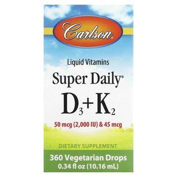 Carlson Labs, Super Daily D3+K2, 50 мкг (2000 МО) і 45 мкг, 360 кропель, 10,16 мл CAR-10500 фото