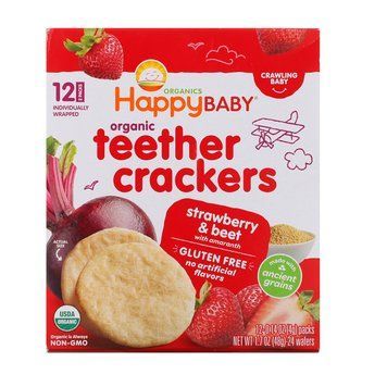 Happy Family Organics, крекери для різальних зубок, полуниця та буряка з амарантом, 12 пачок по 4 г HAP-01555 фото
