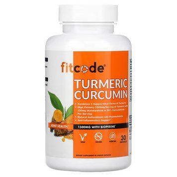 Fitcode, куркумін із куркуми, 1500 мг, 90 веганських капсул (500 мг у капсулі) FCD-02867 фото
