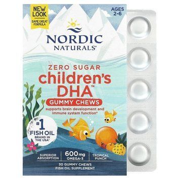 Nordic Naturals, Child's DHA, жувальні таблетки з ДГК, з смаком тропічних фруктів,600 мг, 30 таблеток NOR-01709 фото
