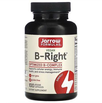 Jarrow Formulas, B-Right, комплекс вітамінів групи B, 100 веганських капсул JRW-01006 фото