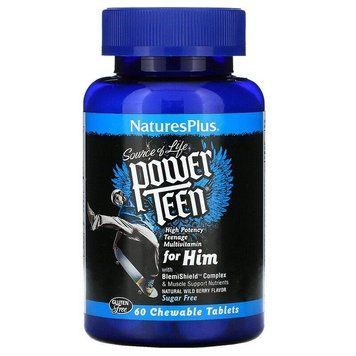 NaturesPlus, Source of Life, Power Teen, добавка для хлопчиків-підлітків, з натуральним смаком лісових ягід, 60 жувальних таблеток NAP-30002 фото