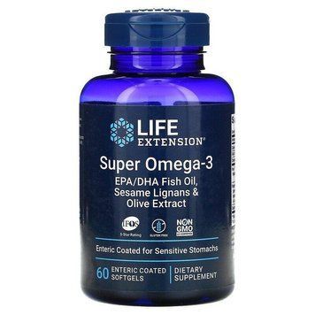 Life Extension, Super Omega-3, риб'ячий жир з ЕПК і ДГК, лигнанами кунжуту і екстрактом оливи, 60 капсул LEX-19856 фото
