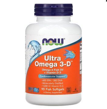 NOW Foods, Ultra Omega 3-D, 600 мг ЕПК / 300 мг ДГК, 90 капсул NOW-01663 фото