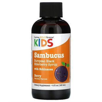 California Gold Nutrition, бузина для дітей, сироп з європейської чорної бузини з ехінацеєю, 120 мл (4 рідк. унції) CGN-01369 фото