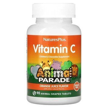 NaturesPlus, Source of Life, Animal Parade, вітамін С, дитяча жувальна добавка без цукру з натуральним смаком апельсинового соку, NAP-29922 фото