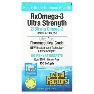 Natural Factors, RxOmega-3, омега-3 кислоти, посилена дія, 2150 мг, 150 капсул (1075 мг у капсулі) NFS-35493 фото
