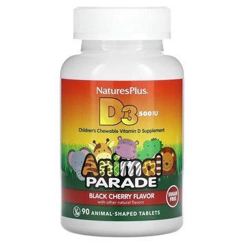 NaturesPlus, Source of Life, Animal Parade, вітамін D3, з натуральним вишневим смаком, без цукру, 12,5 мг (500 МО), 90 таблеток у NAP-29923 фото