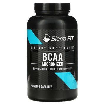 Sierra Fit, мікронізовані BCAA, амінокислоти з розгалуженим ланцюгом, 500 мг, 240 рослинних капсул SIE-01798 фото