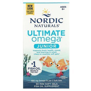 Nordic Naturals, Ultimate Omega Junior, для дітей віком від 6 до 12 років, полуниця, 680 мг, 90 капсул (340 мг в одній капсулі) NOR-01798 фото